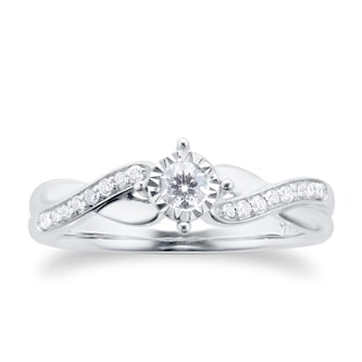 Goldsmiths 9 Carat White Gold 0.18 Carat Diamond Crossover Engagement Ring