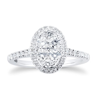 Goldsmiths 18ct White Gold 0.75ct Diamond Oval Cluster Engagement Ring