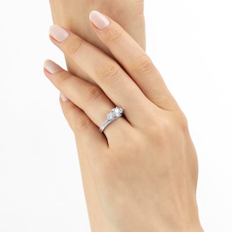 Goldsmiths 18ct White Gold Three Stone Halo Diamond Bridal Set Ring