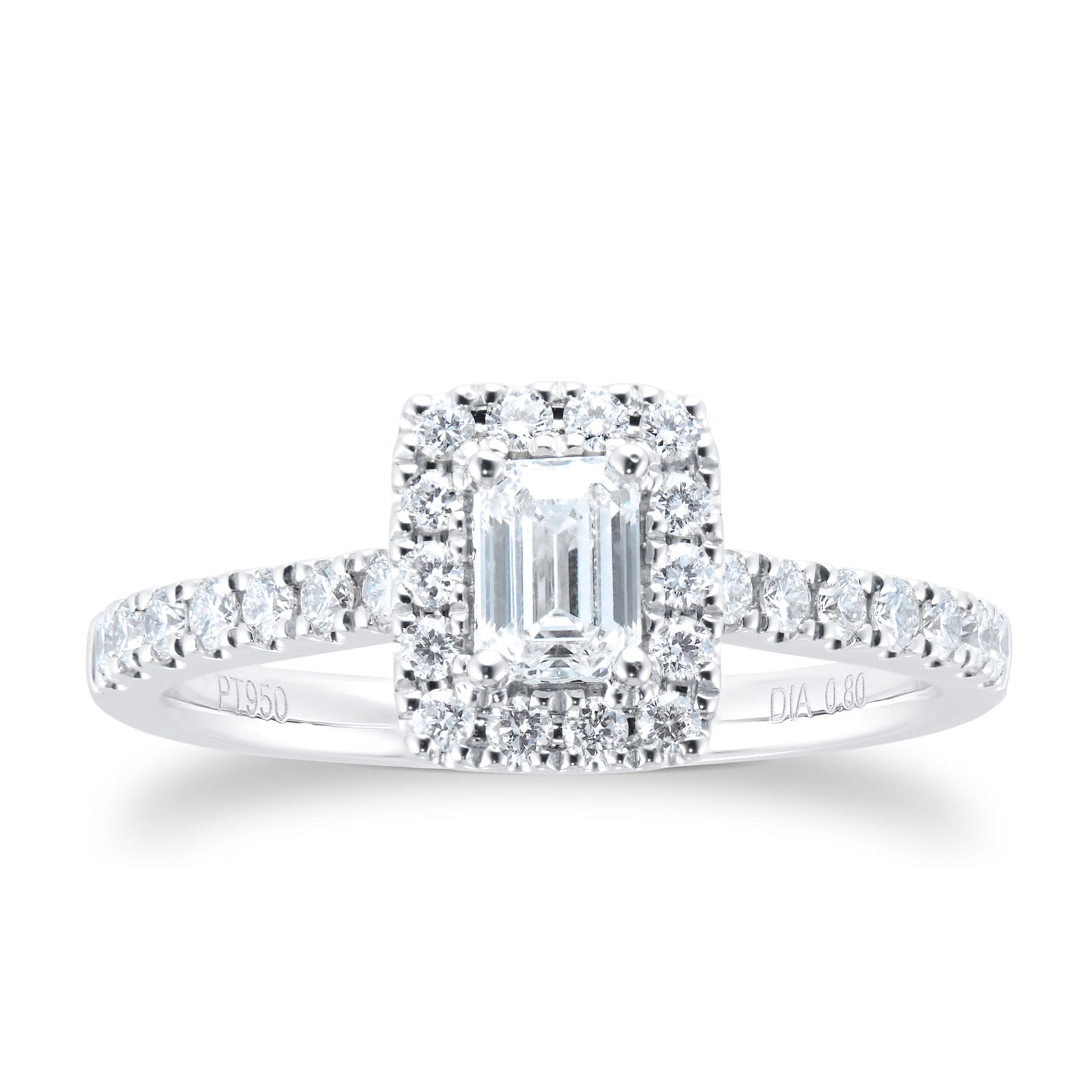 Platinum 0.80cttw Diamond Emerald Cut Halo Engagement Ring image