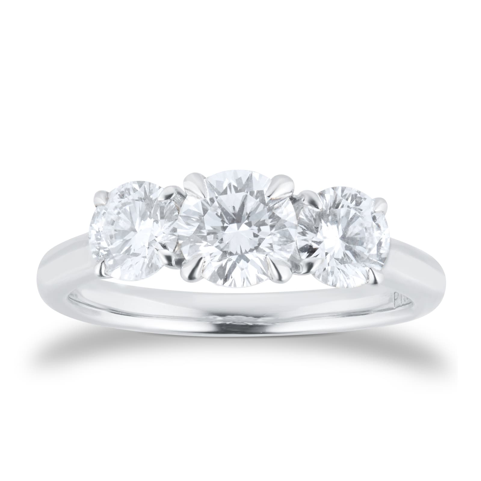 Exclusive Platinum 1.00cttw Brilliant Cut 3 Stone Goldsmiths Signature Diamond Engagement Ring image
