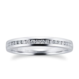 Goldsmiths Ladies 0.08 Total Carat Weight Diamond 2mm Wedding Ring In 9 Carat White Gold