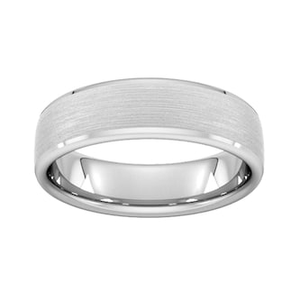 Goldsmiths 6mm D Shape Heavy Polished Chamfered Edges With Matt Centre Wedding Ring In 9 Carat White Gold