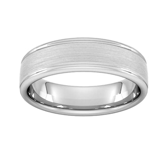 Goldsmiths 6mm Slight Court Heavy Matt Centre With Grooves Wedding Ring In 9 Carat White Gold