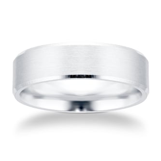 Goldsmiths 6mm Flat Court Heavy Polished Chamfered Edges With Matt Centre Wedding Ring In 9 Carat White Gold