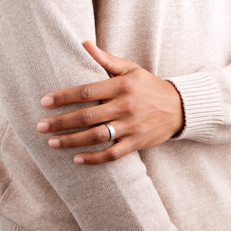 Goldsmiths 6mm Flat Court Heavy Polished Chamfered Edges With Matt Centre Wedding Ring In 9 Carat White Gold