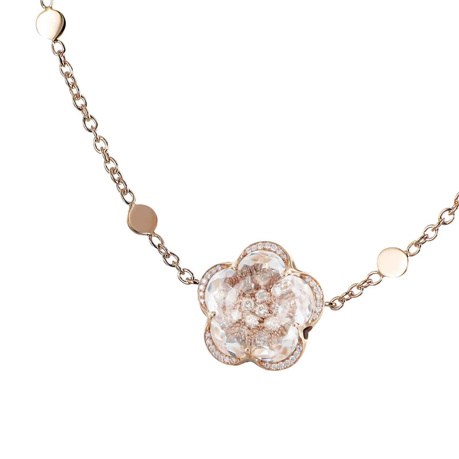 Bon Ton Necklace in 18ct Rose Gold with Rock Crystal, White and Champagne Diamonds image