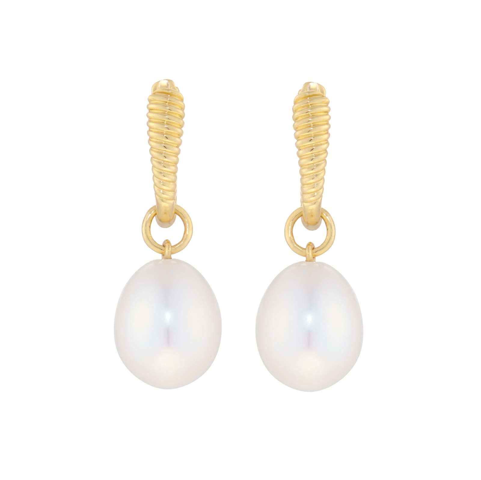 Goldsmiths 9ct Yellow Gold Detatchable 8mm Oval Freshwater Pearl Hoop Earrings