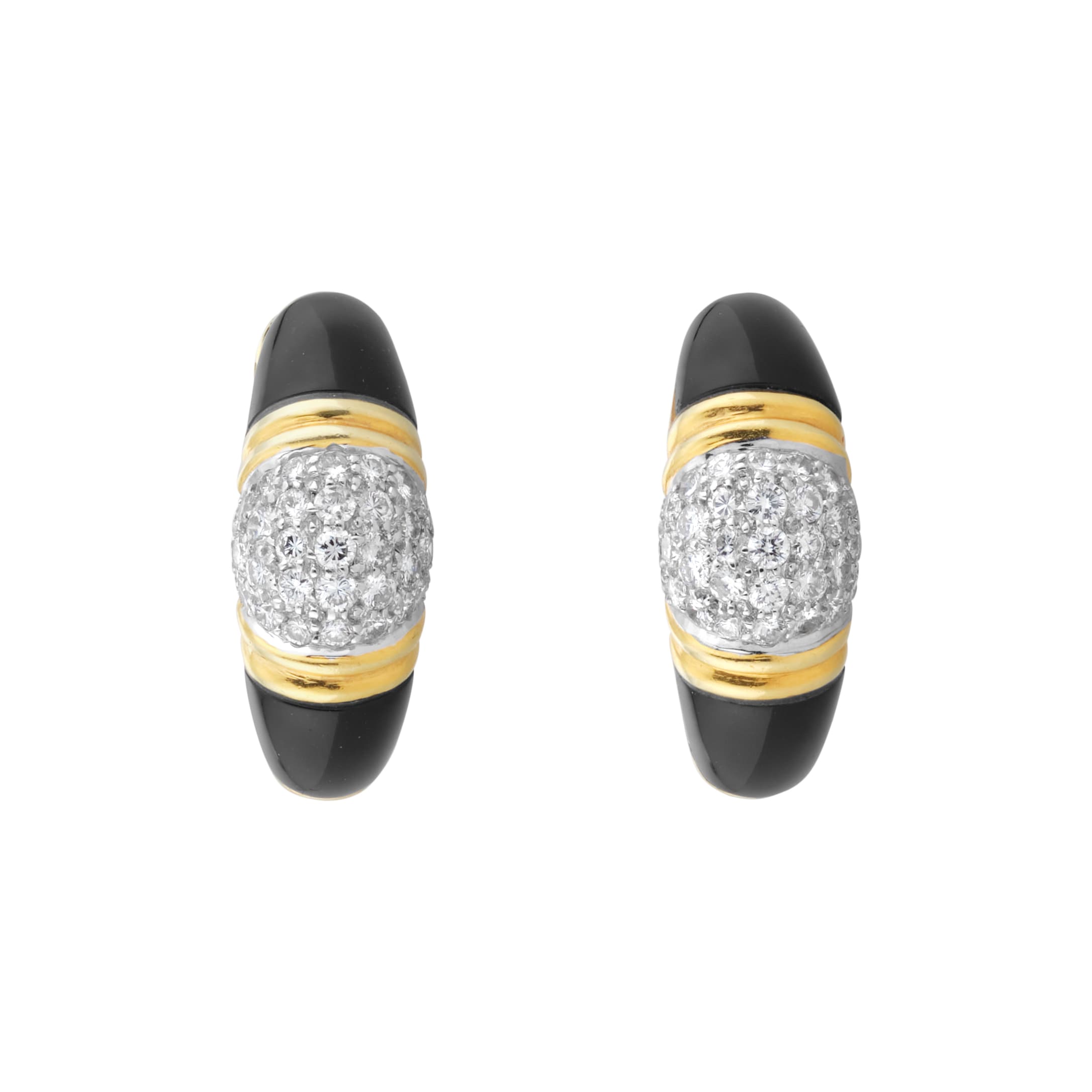 Vintage 14ct Yellow Gold, Onyx & Diamond Earrings image