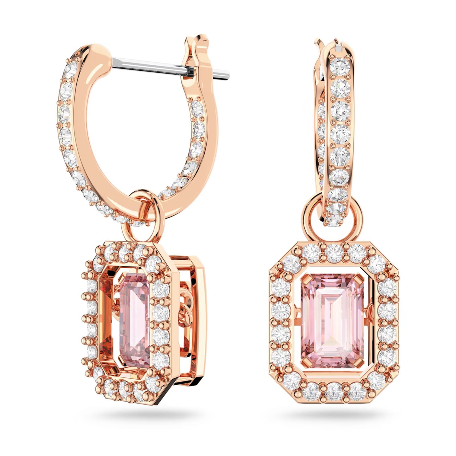 Millenia Rose Gold Coloured Pink Octagon Cut Stone Drop Earrings image
