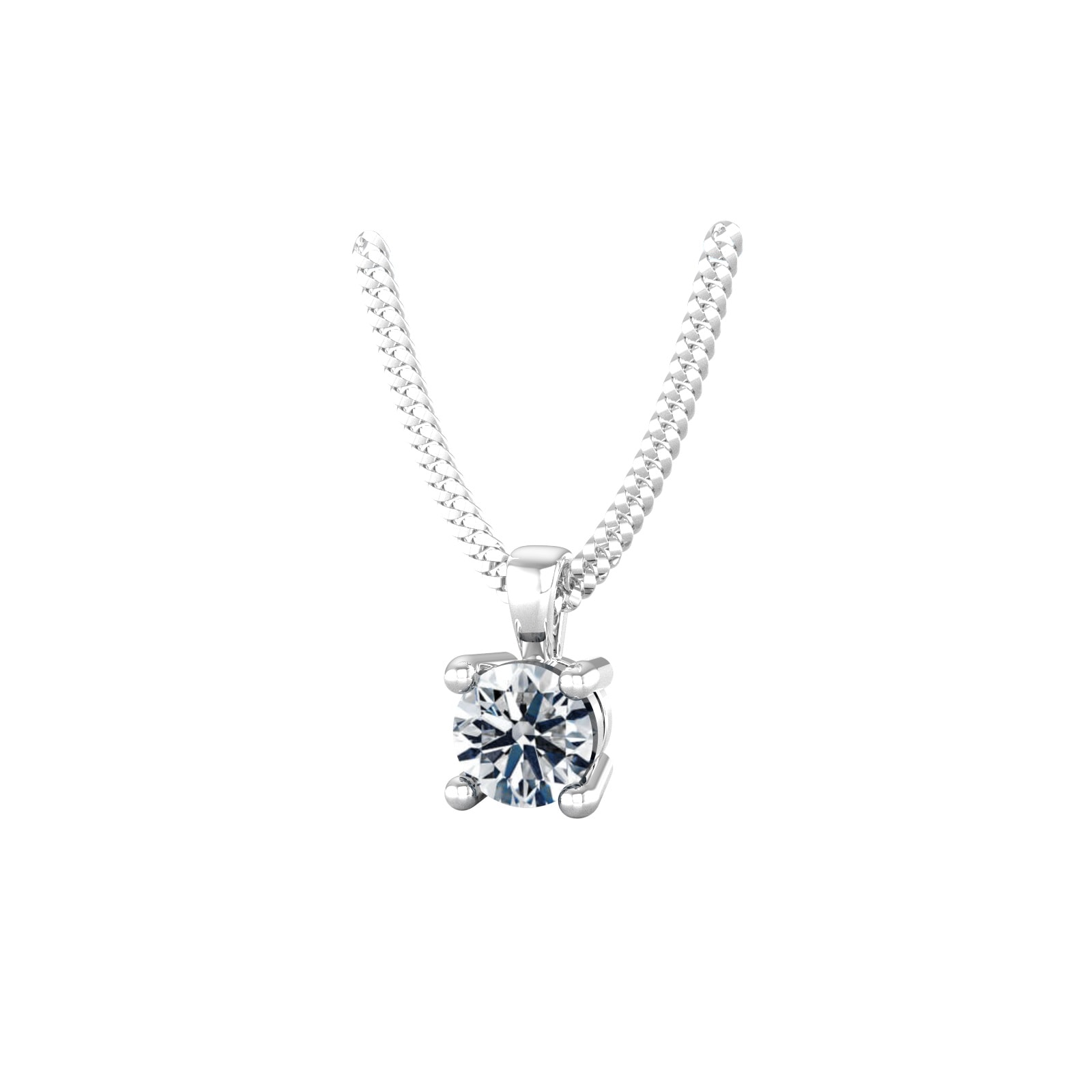 By Request 9ct White Gold 4 Claw Round Brilliant Cut 0.15ct Diamond Pendant & Chain