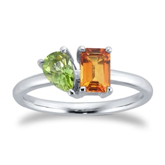 By Request 9ct White Gold Moi Et Toi Pear Peridot & Rectangular Citrine Ring
