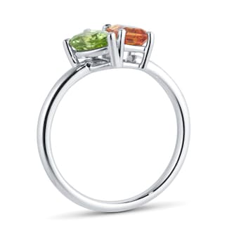 By Request 9ct White Gold Moi Et Toi Pear Peridot & Rectangular Citrine Ring