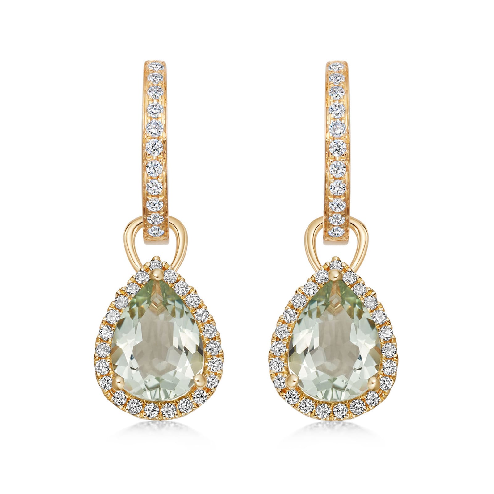 18ct Yellow Gold 0.28ct Diamond & Green Amethyst Drop Earrings image