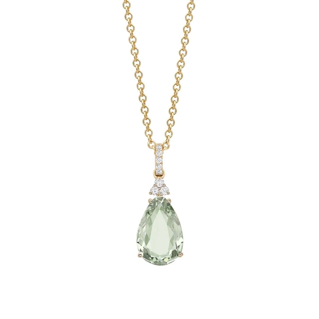 18ct Yellow Gold 0.16ct Diamond & Green Amethyst Pendant image