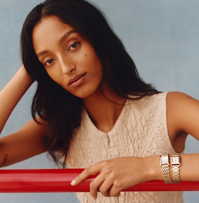 Tory Burch watches at Goldsmiths. Image of model wearing watch image